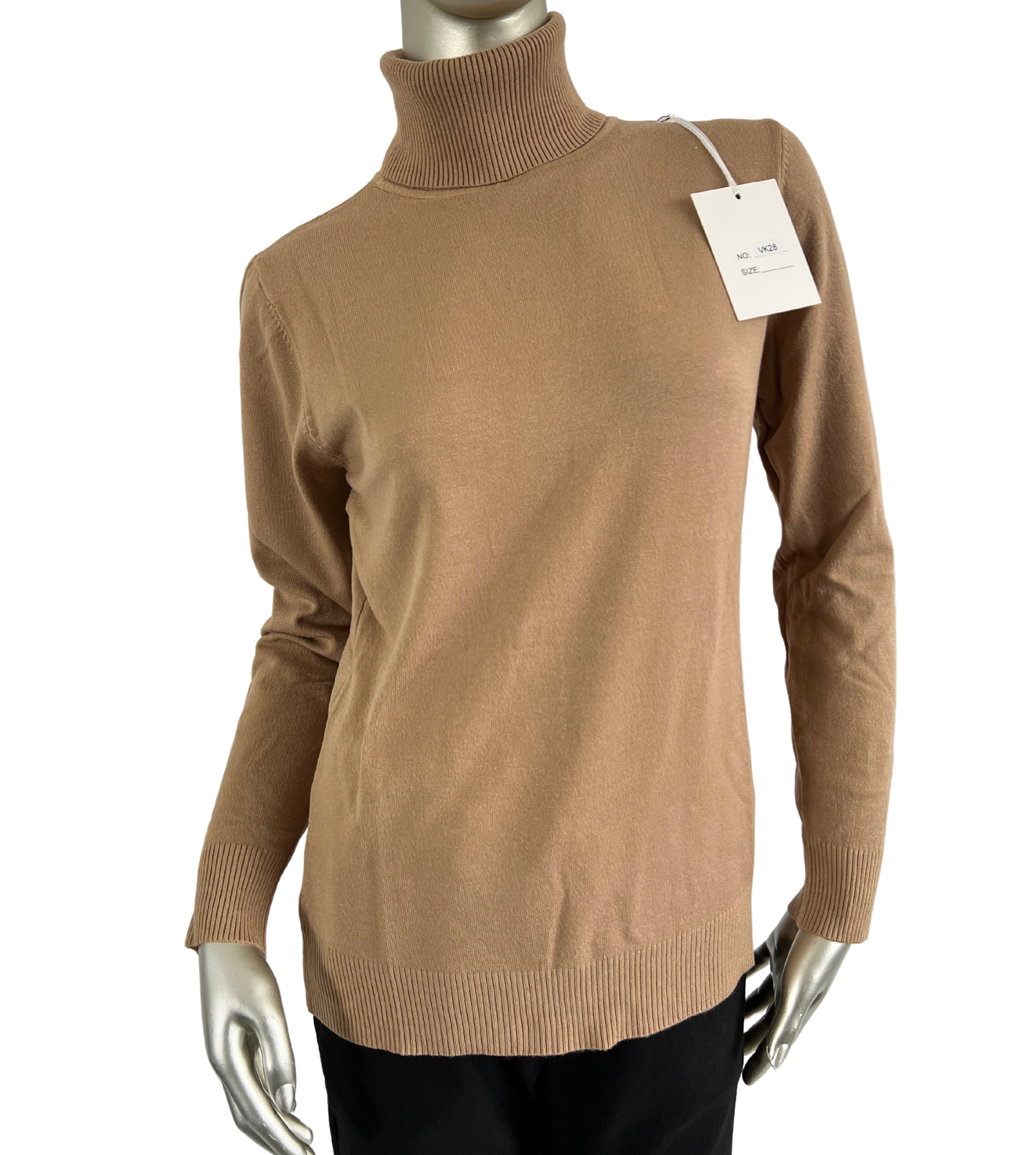 Lagenlook Lightweight Basic Polo Neck Sweater Jumper In Camel