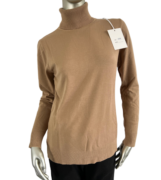 Lagenlook Lightweight Basic Polo Neck Sweater Jumper In Camel