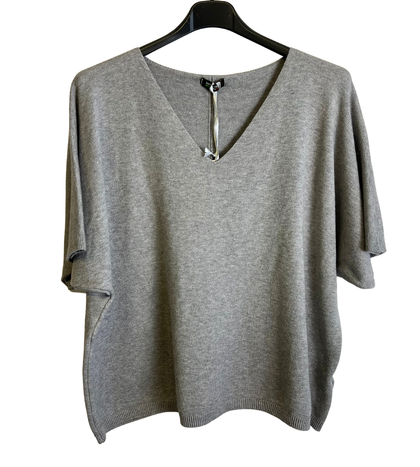 Soft Basic Casual V-Neck Jumper with Short Sleeves in Grey