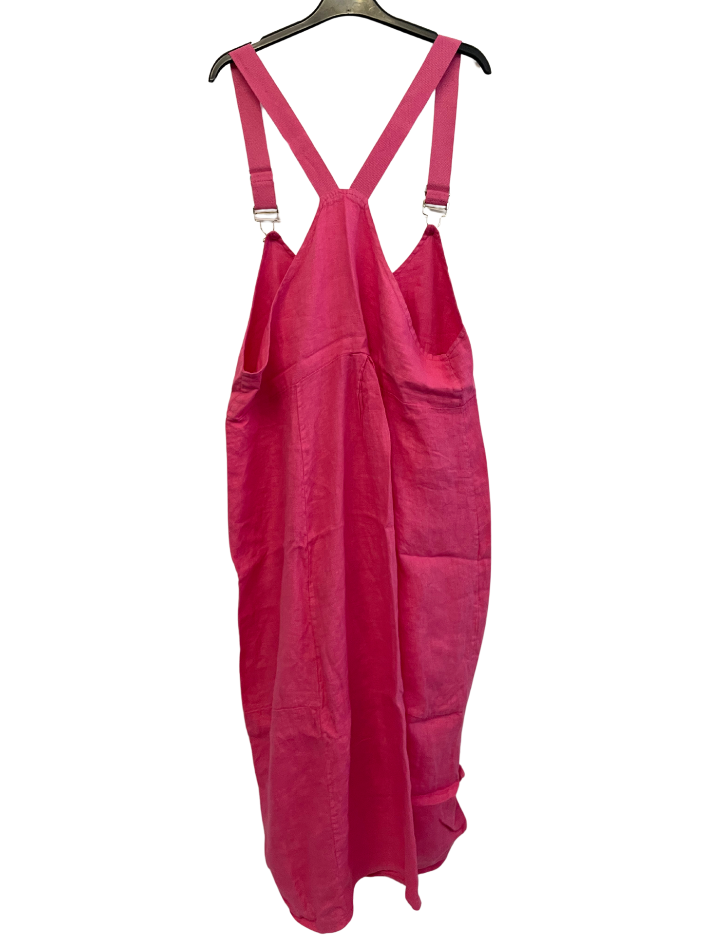 Lightweight Summer Linen Dungaree Dress in Fuchsia