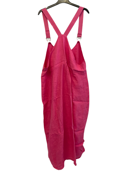 Lightweight Summer Linen Dungaree Dress in Fuchsia