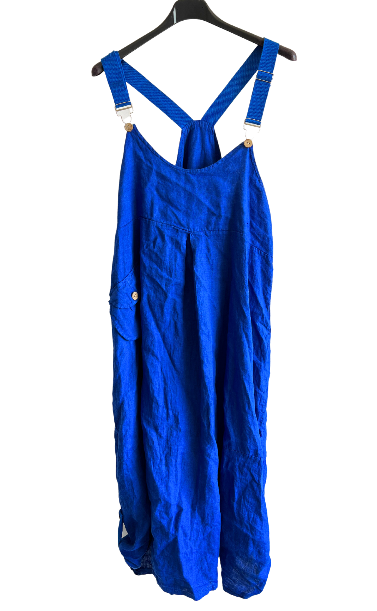 Lightweight Summer Linen Dungaree Dress in Royal Blue