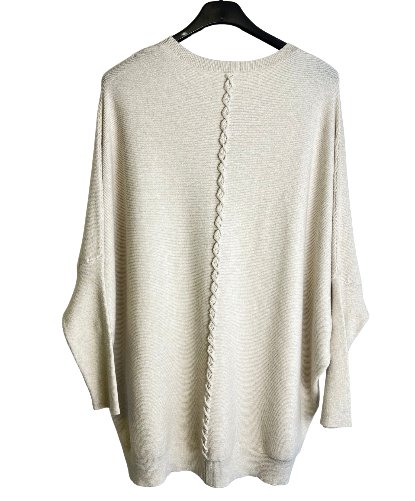 Lagenlook Italian Plait Back Design 2 Pocket Jumper in Off-White Cream