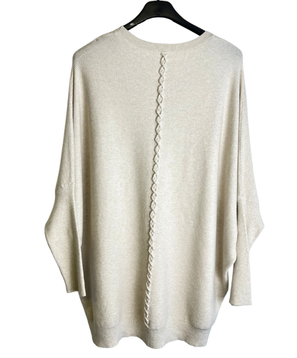 Lagenlook Italian Plait Back Design 2 Pocket Jumper in Off-White Cream