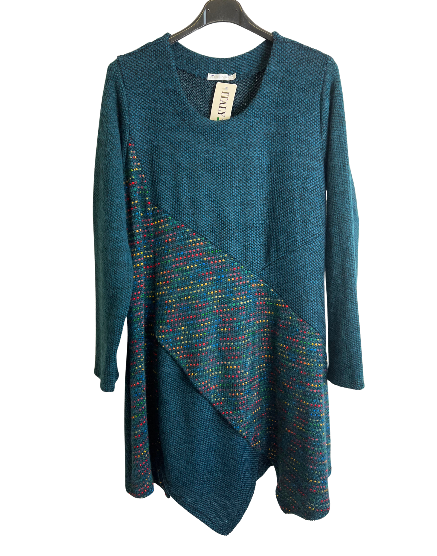 Lagenlook Italian Knitted Long Sleeve Knee Length Tunic Dress in Teal