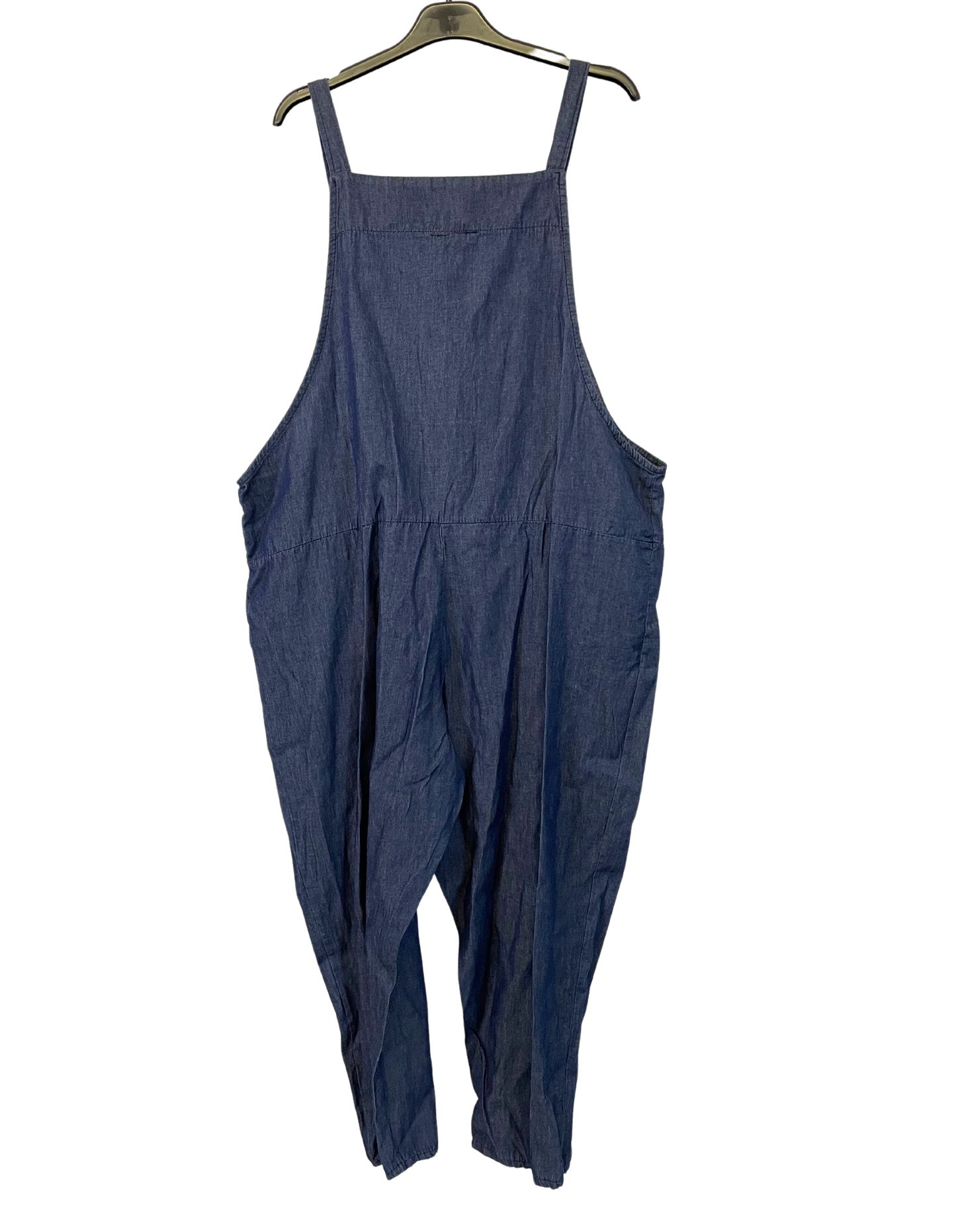 2 Pocket Front Tie Denim Look Jumpsuit Dungarees In Denim