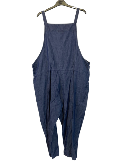 2 Pocket Front Tie Denim Look Jumpsuit Dungarees In Denim