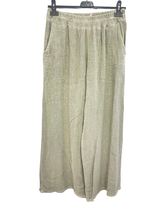 2 Pocket Summer Lightweight Wide Leg Trouser in Khaki