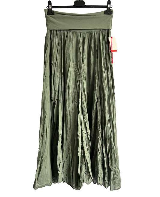 Summer Flare Design Maxi Skirt With Elasticated Waist In Khaki