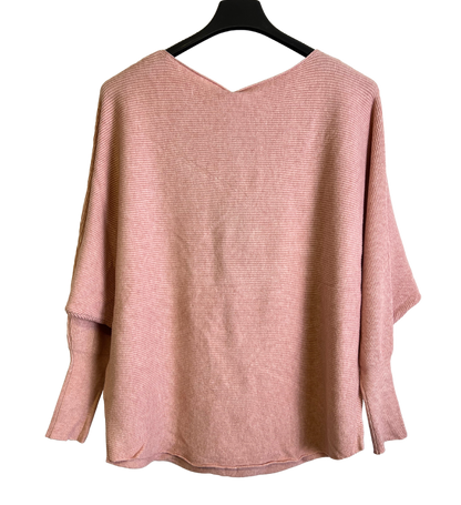 Sequin Star Batwing Sleeve Fine Knit Jumper in Pink