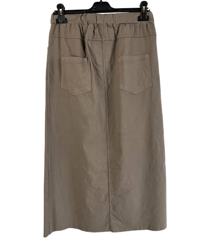 Regular Soft Fabric Stretch Split Front Magic Midi Skirt in Mocha