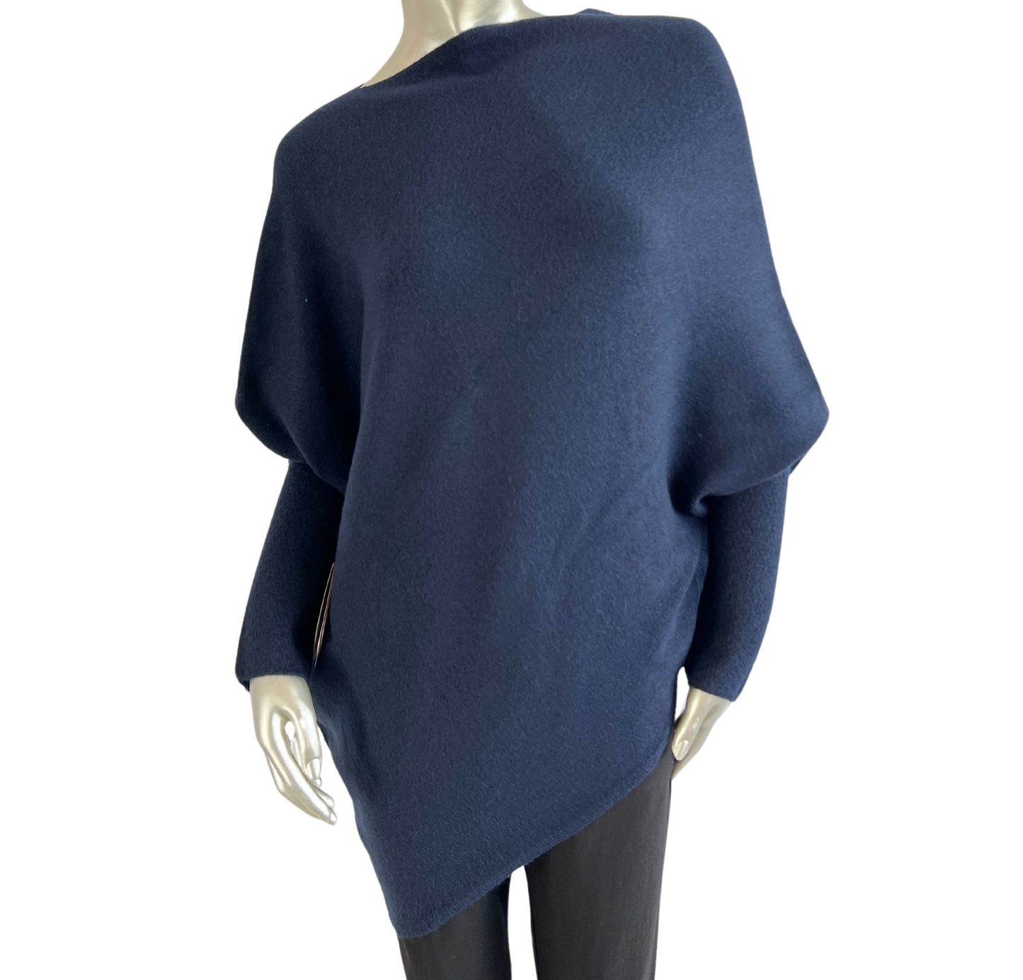 Asymmetric Draped Slouch Neck Soft Jumper with Long Fitted Sleeves