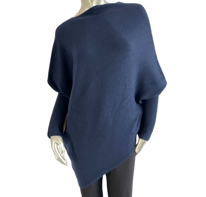 Asymmetric Draped Slouch Neck Soft Jumper with Long Fitted Sleeves