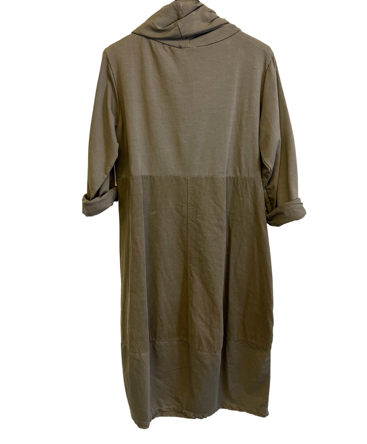 Cowl Neck Long Sleeve Cord Panel Jersey Dress In Beige