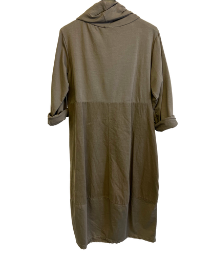 Cowl Neck Long Sleeve Cord Panel Jersey Dress In Beige