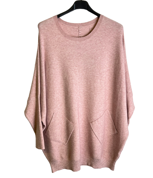 Lagenlook Italian Plait Back Design 2 Pocket Jumper in Pink