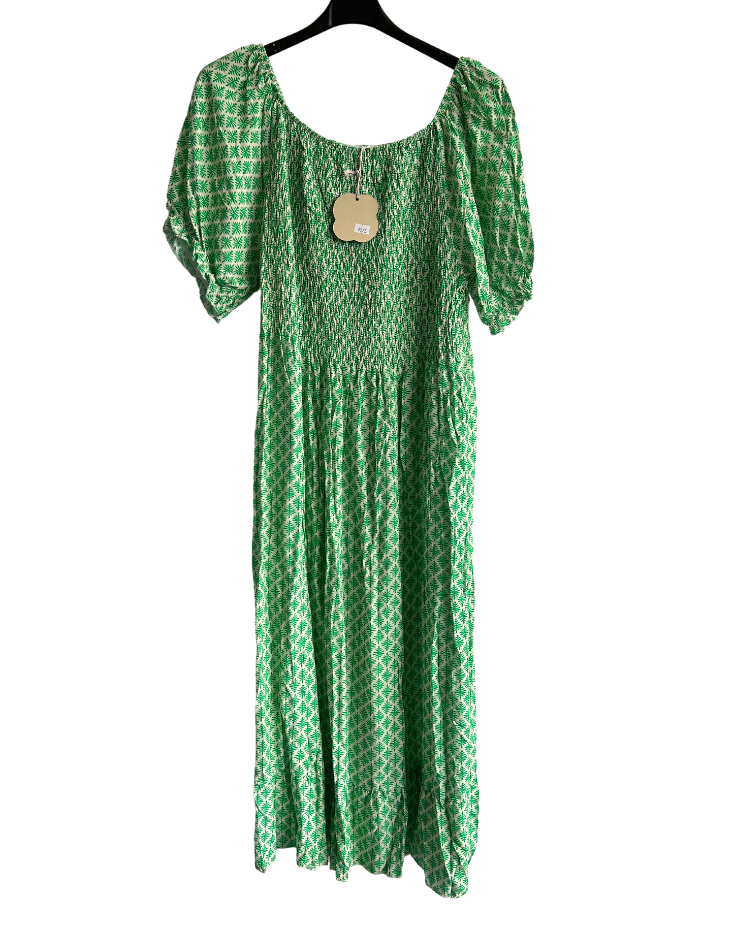 Summer Flowy Leaf Printed Design Maxi Dress In Green