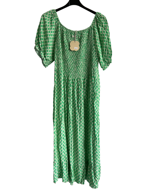 Summer Flowy Leaf Printed Design Maxi Dress In Green