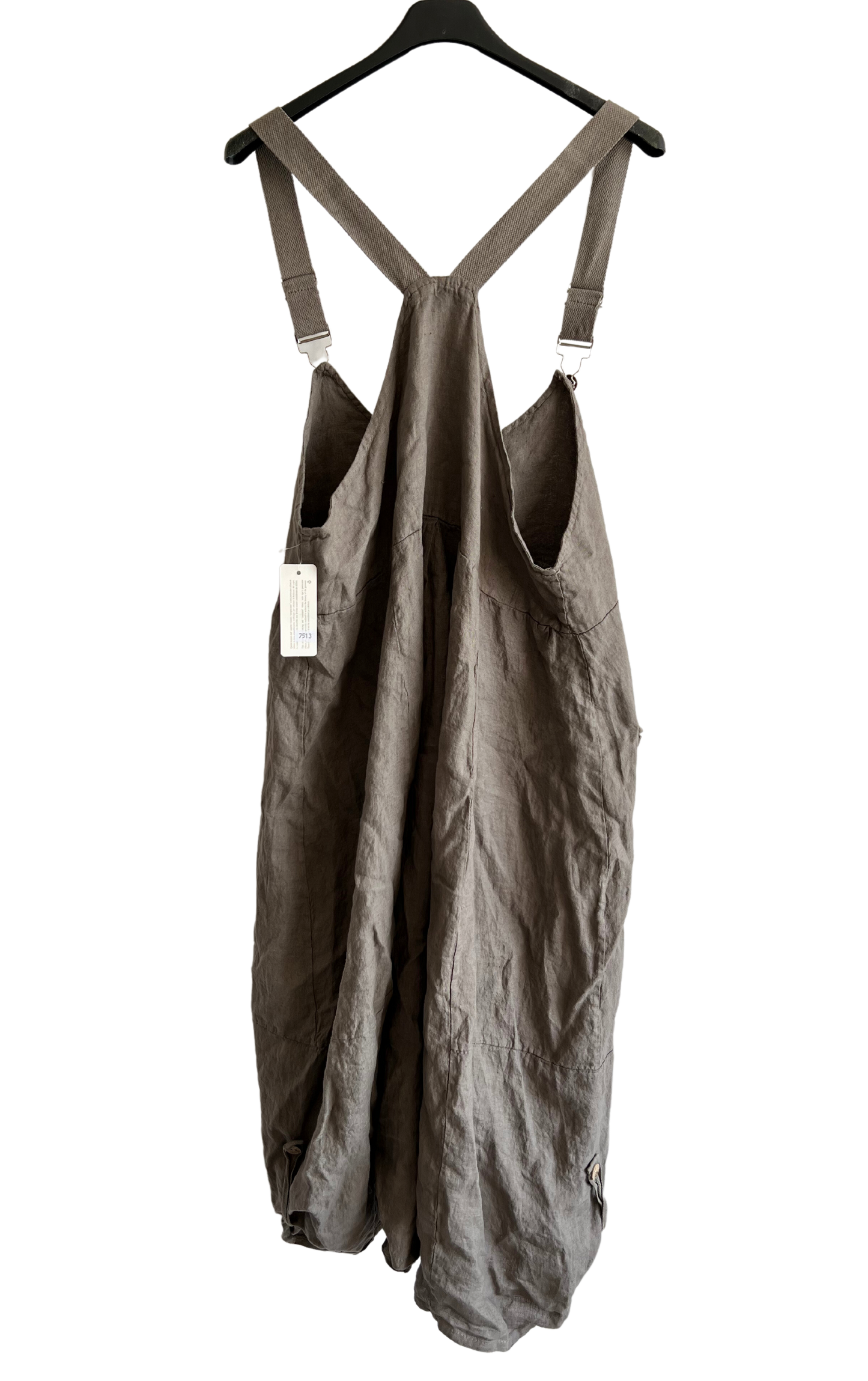 Lightweight Summer Linen Dungaree Dress in Mocha