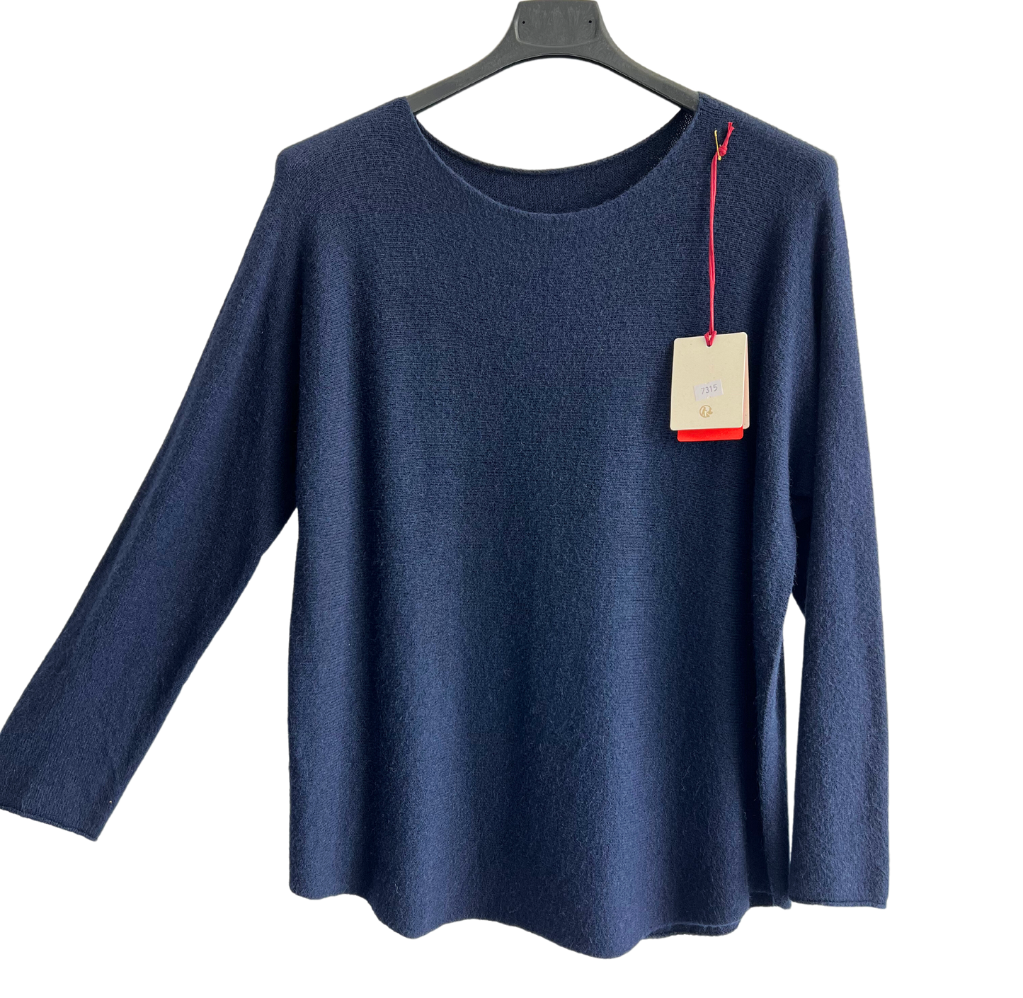 Soft Round Neck Jumper with Curved Hem In Navy