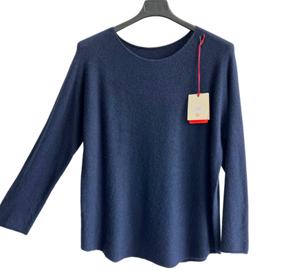 Soft Round Neck Jumper with Curved Hem In Navy