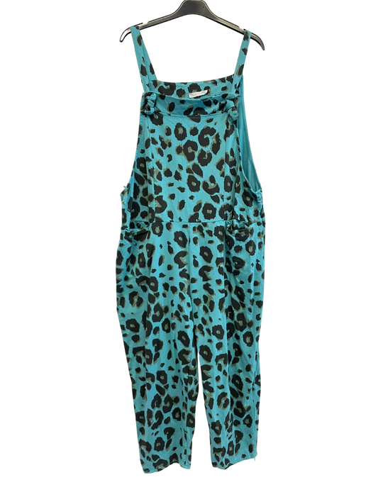 2 Pocket Animal Leopard Print Summer Dungarees In Turquoise