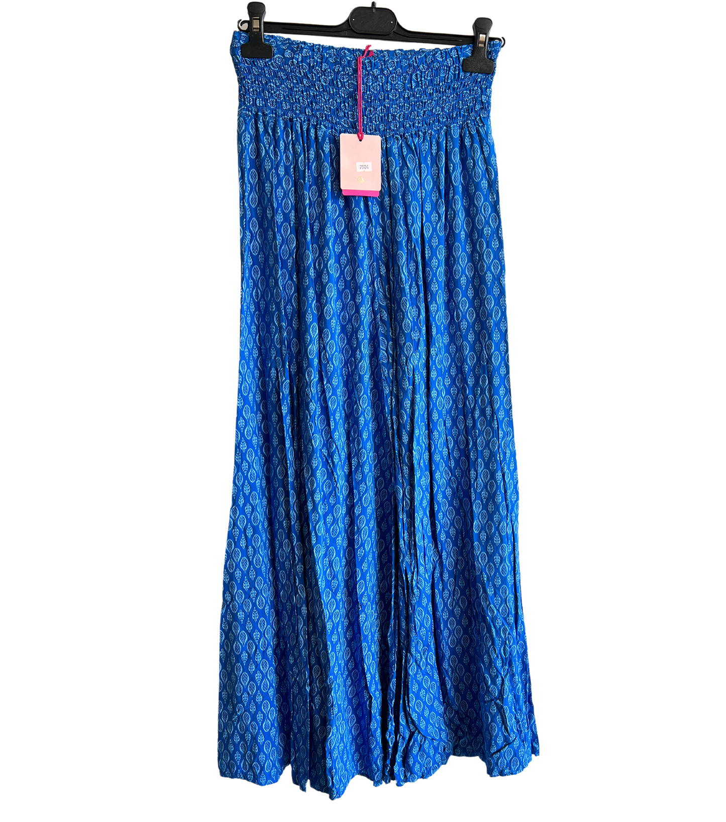 Leaf Print Wide Leg Summer Palazzo Trousers In Blue