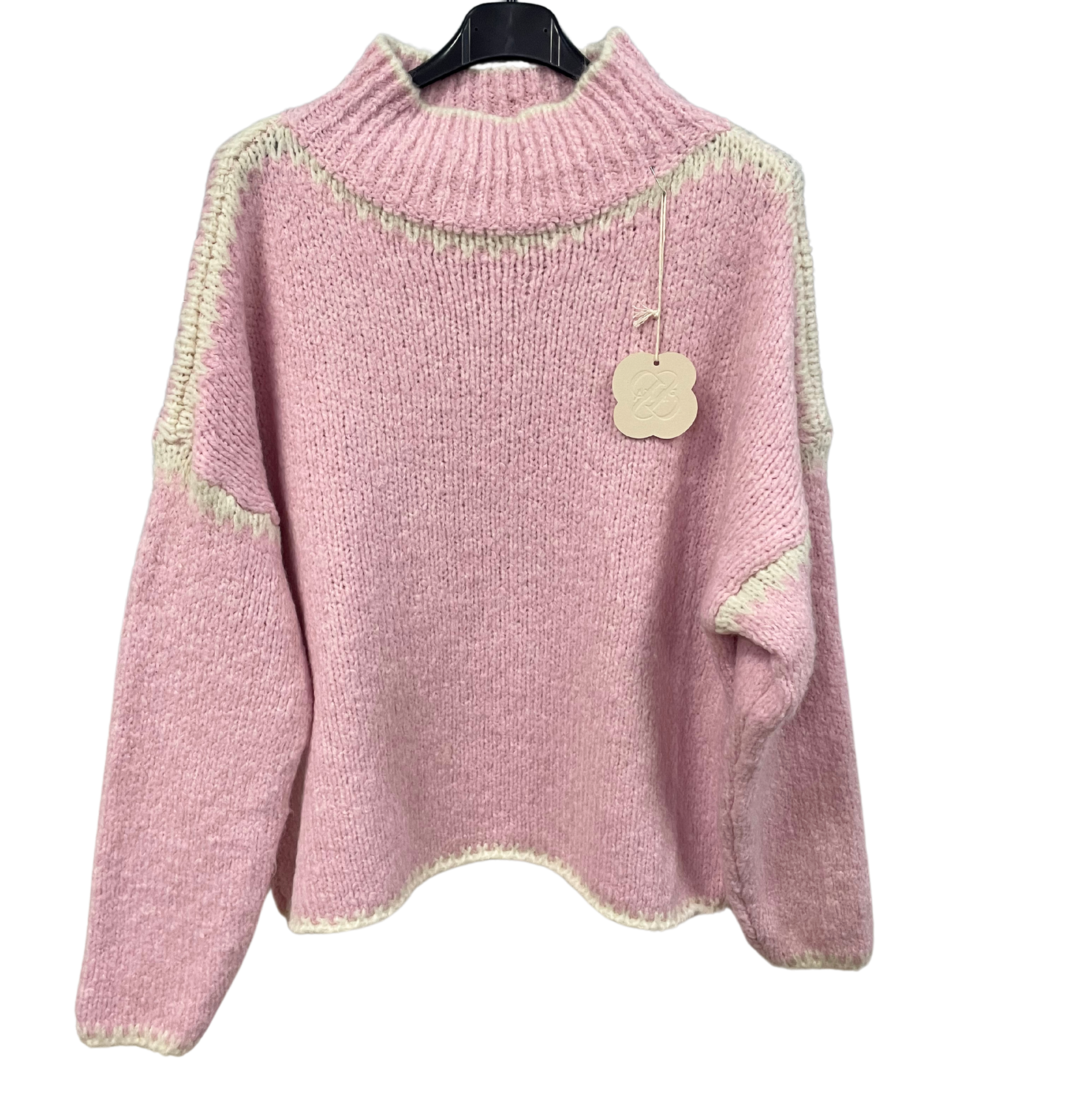 Soft Knitted Italian High Neck Jumper with Blanket Stitch Edging