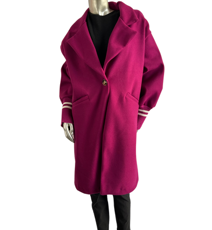 Wool Blend Stylish Fitted Coat In Cerise