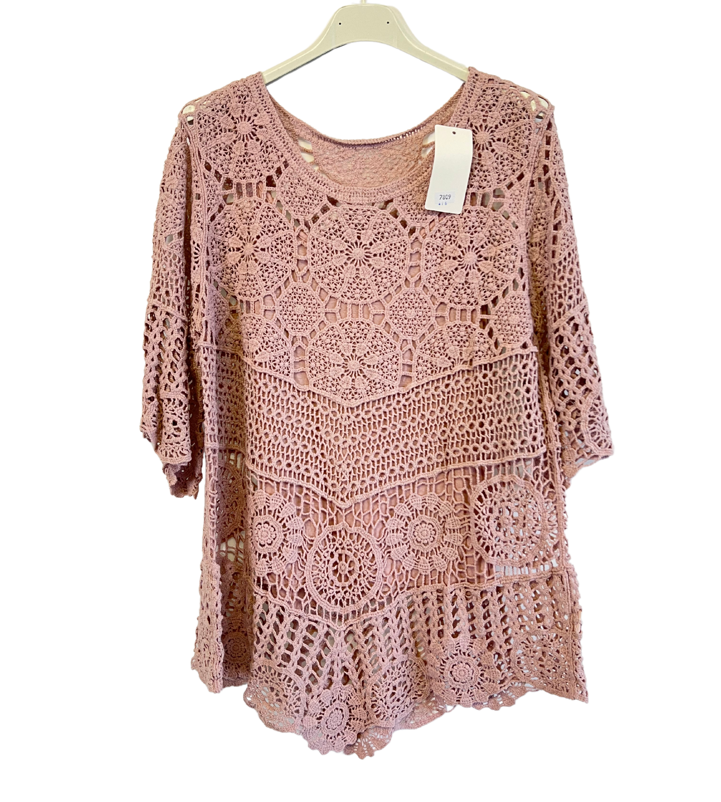 2 Piece Set Crochet Quirky Casual Tunic Top with Matching Vest in Pink