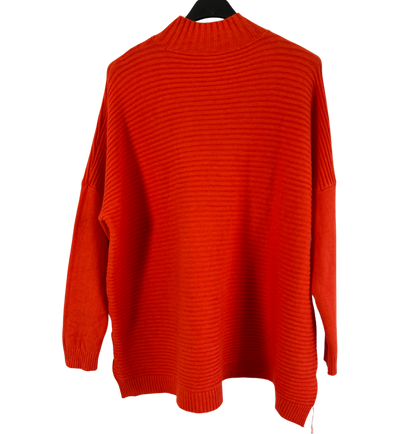 Knitted Italian Ribbed High Neck Long Sleeve Jumper in Orange