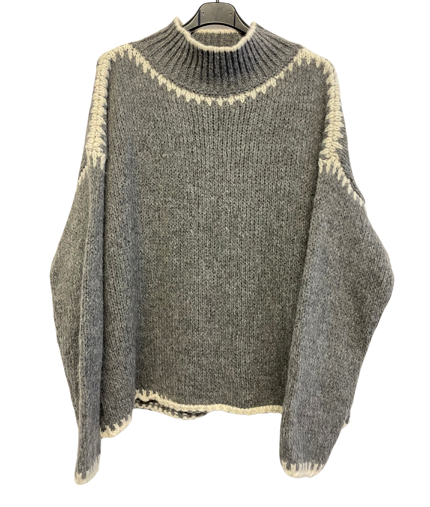 Soft Knitted Italian High Neck Jumper with Blanket Stitch Edging