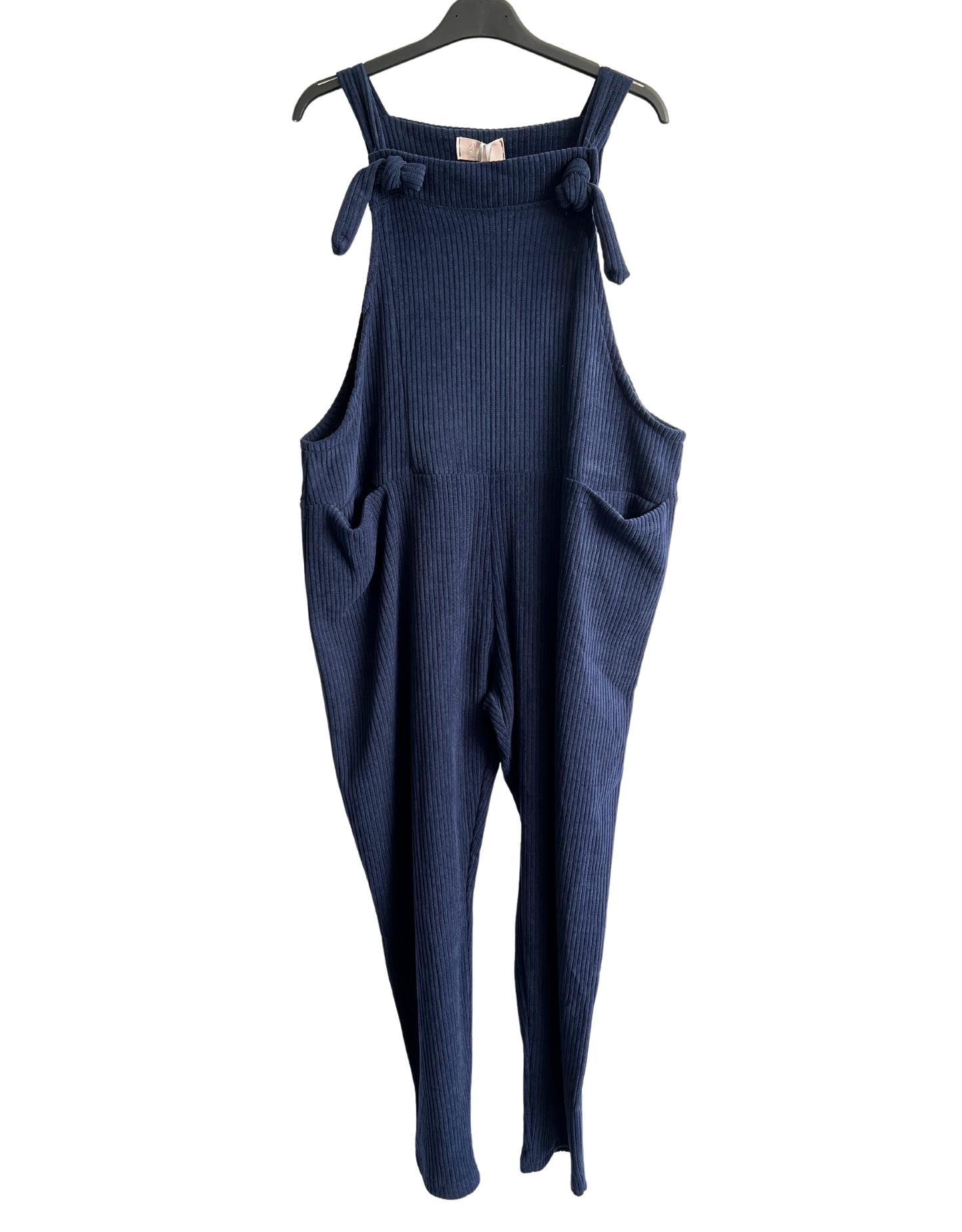 2 Pocket Front Tie Jumbo Cord Stretchy Dungarees in Navy