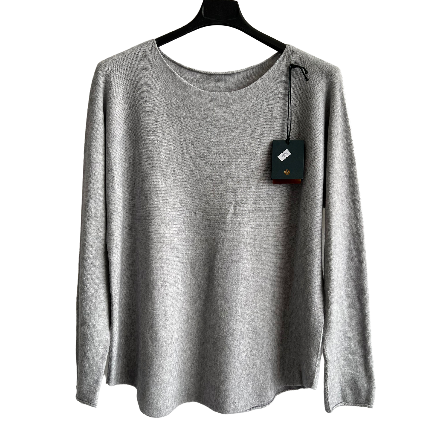 Soft Round Neck Jumper with Curved Hem In Light Grey