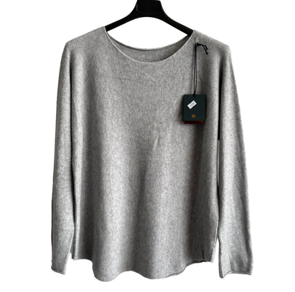 Soft Round Neck Jumper with Curved Hem In Light Grey