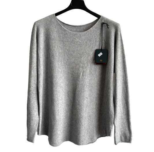 Soft Round Neck Jumper with Curved Hem In Light Grey