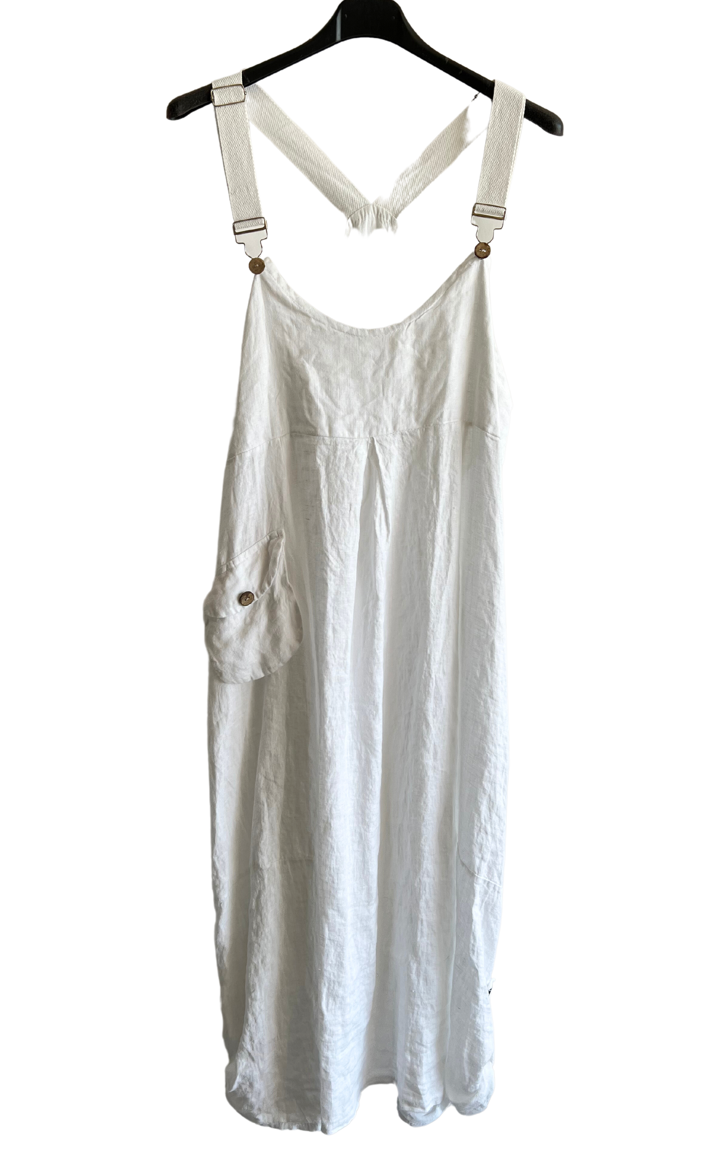 Lightweight Summer Linen Dungaree Dress in White