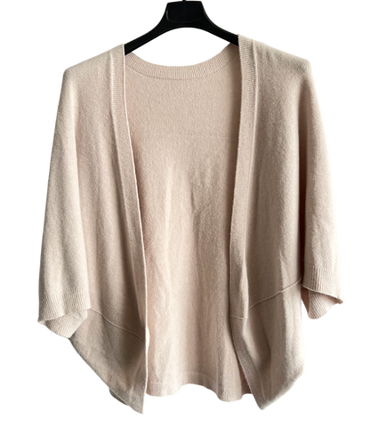 Lagenlook Soft Knit Open Front Short Cardigan in Beige