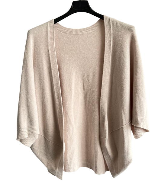 Lagenlook Soft Knit Open Front Short Cardigan in Beige