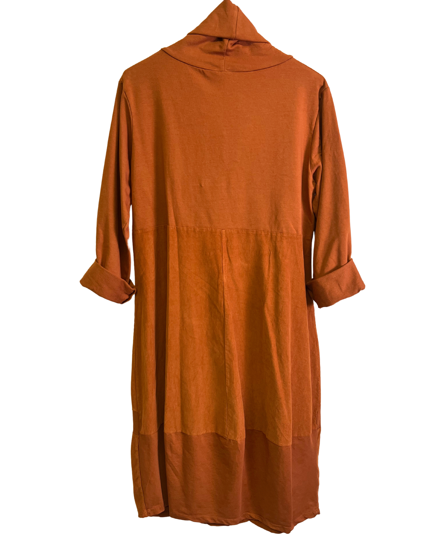 Cowl Neck Long Sleeve Cord Panel Jersey Dress In Rust