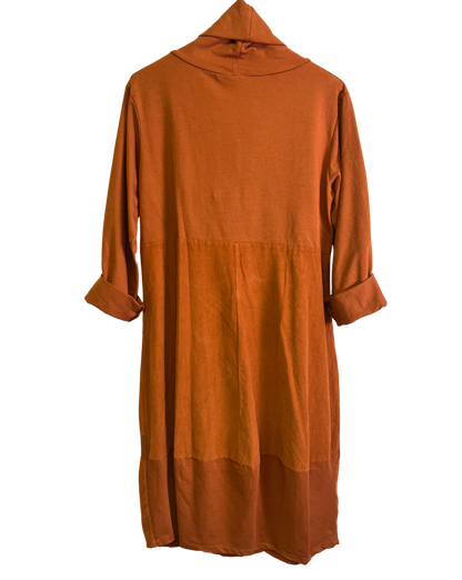 Cowl Neck Long Sleeve Cord Panel Jersey Dress In Rust