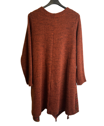 Lagenlook Italian Knitted Long Sleeve Knee Length Tunic Dress in Rust