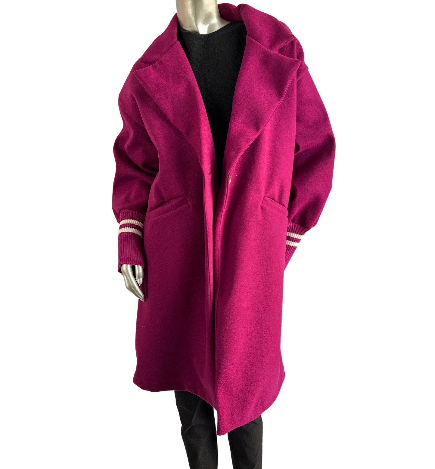 Wool Blend Stylish Fitted Coat In Cerise