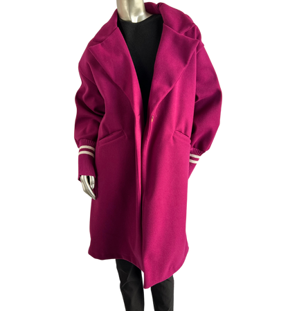 Wool Blend Stylish Fitted Coat In Cerise