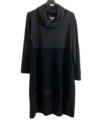 Cowl Neck Long Sleeve Cord Panel Jersey Dress In Black