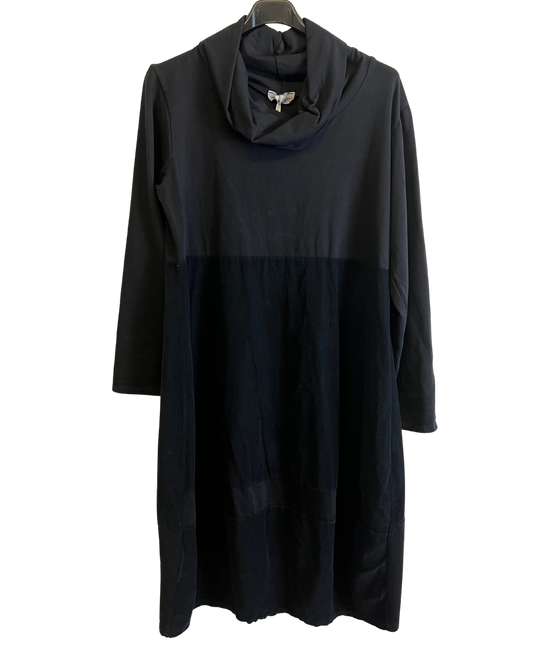 Cowl Neck Long Sleeve Cord Panel Jersey Dress In Black