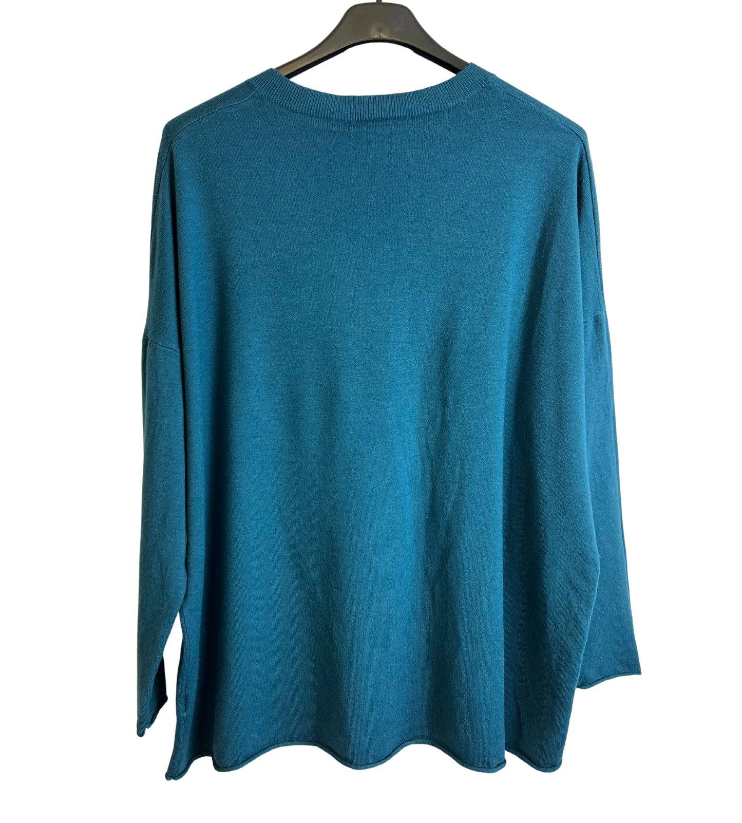 Soft Knit Embossed Heart Design V-Neck Jumper in Teal