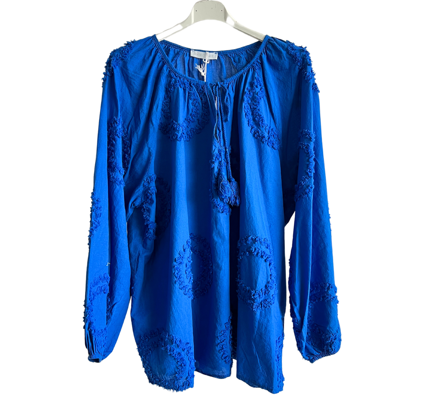 Summer Tassel Tie Cotton Circle Pattern Top In Royal Blue