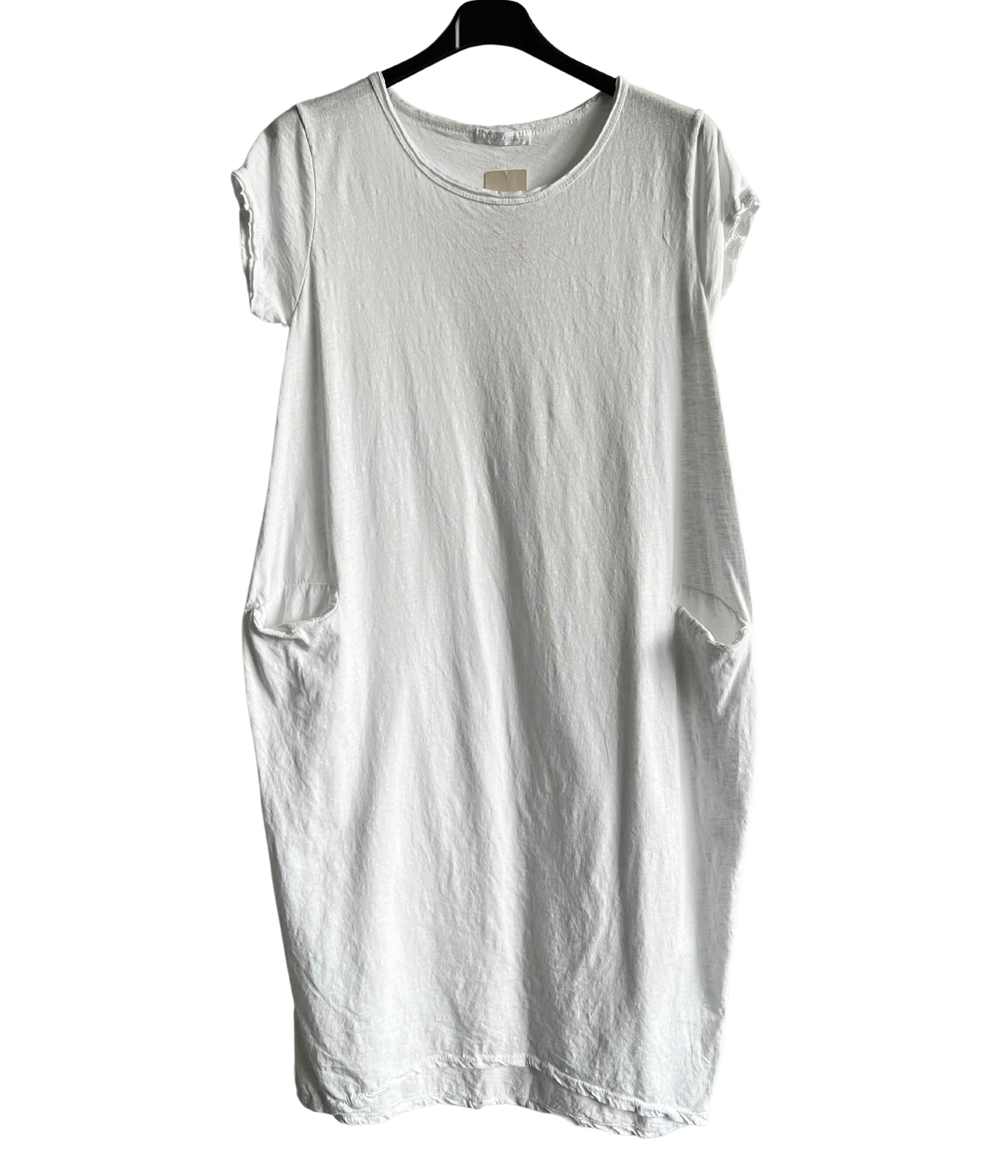 Quirky Soft Cotton Stretch 2 Pocket Long Tunic Dress In White