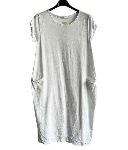 Quirky Soft Cotton Stretch 2 Pocket Long Tunic Dress In White